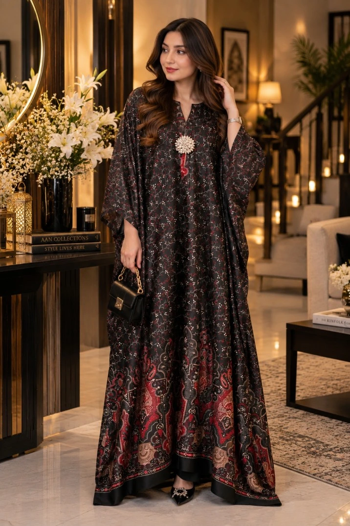 Printed black kaftan