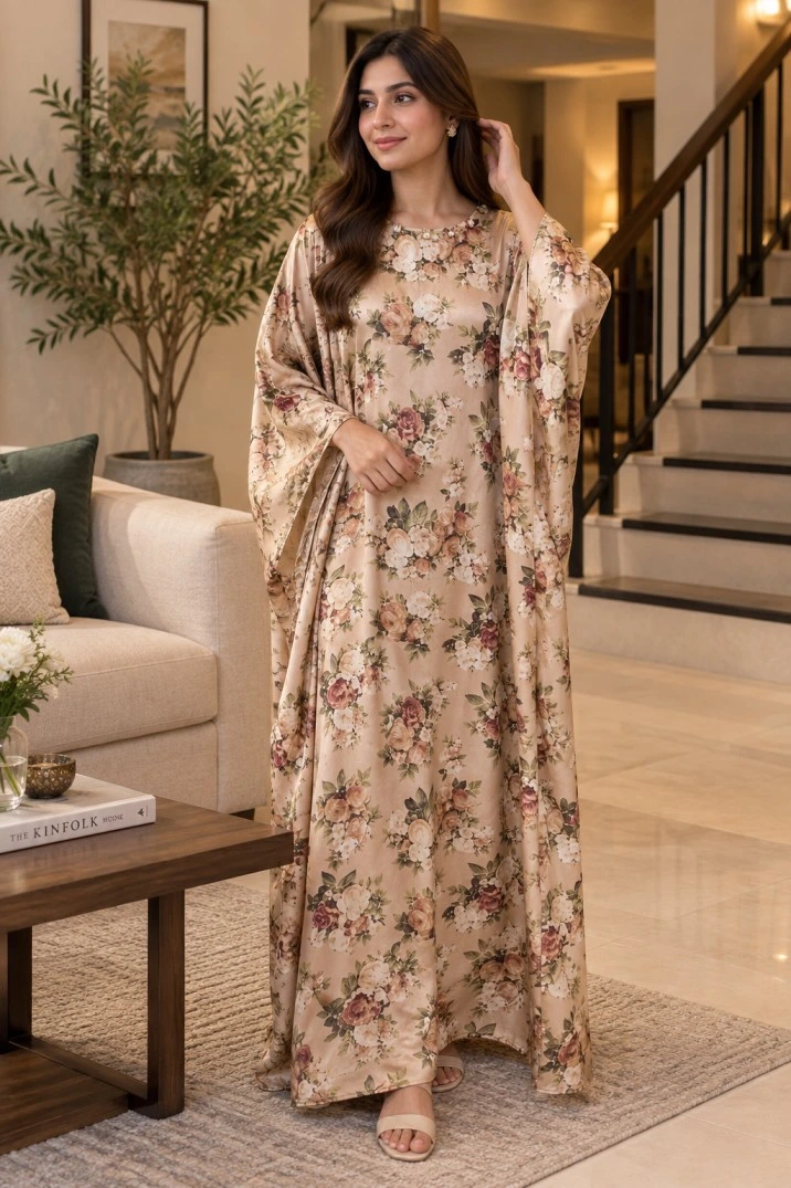Light brown floral print kaftan