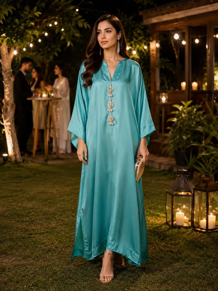 Two-shaded sea green kaftan